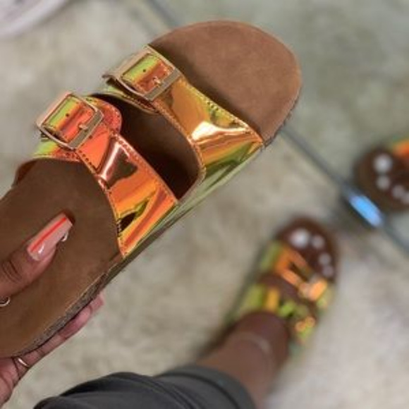 "Becky" Double Buckle Sandals - Bronze Hologram - Picture 2 of 5